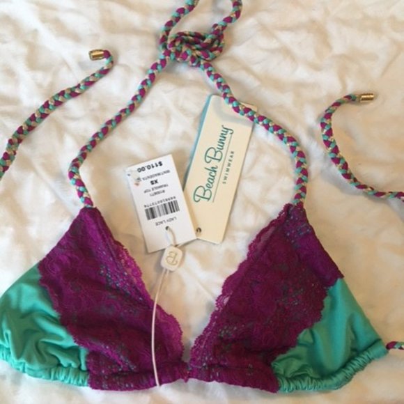NWT BEACH BUNNY Lady Lace Bikini Mint & Magenta - Picture 5 of 8